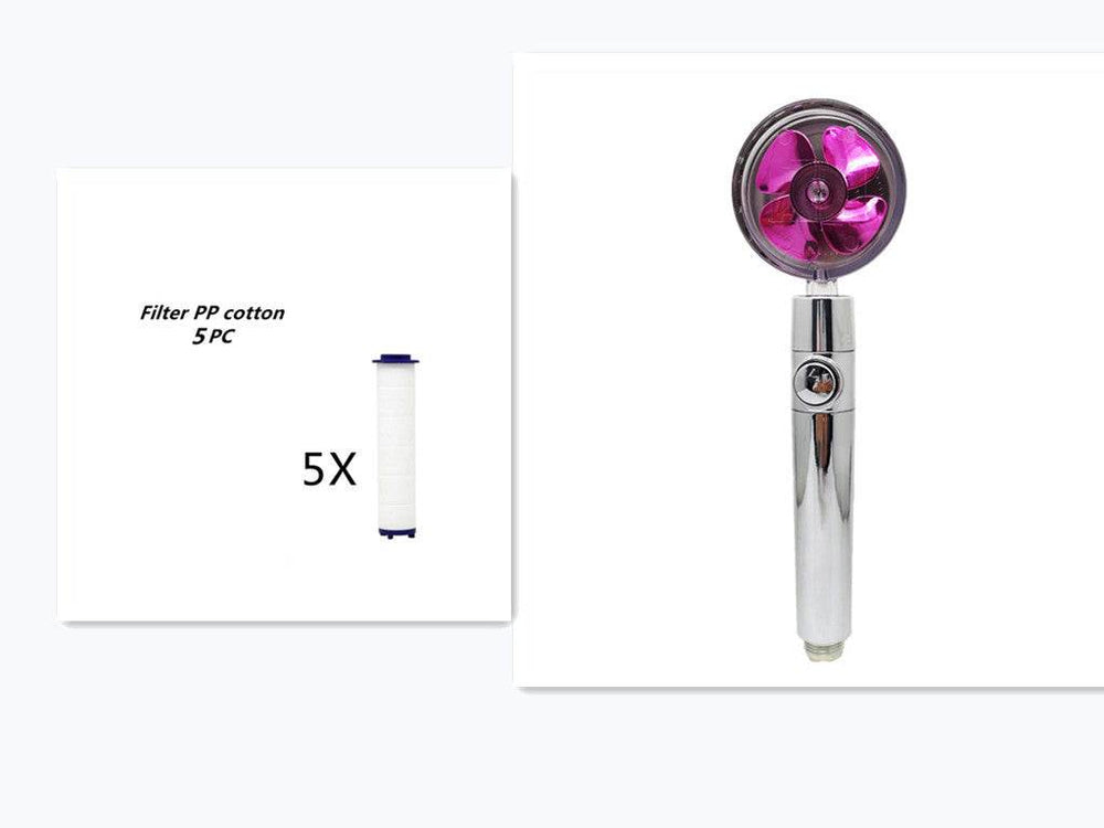 Propeller Driven Shower Head With Stop Button And Cotton Filter Turbocharged High Pressure Handheld Shower Nozzle - EX-STOCK Canada