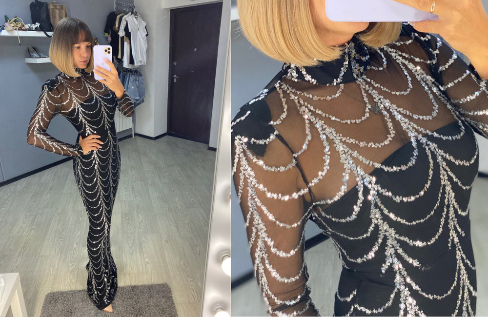 Sequins Women Maxi Dresses Long Sleeve Female Party Dresses EX-STOCK Canada