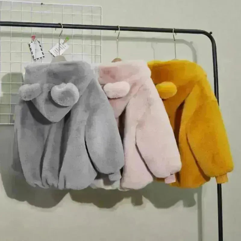 Automne Hiver épaississant la veste à sweat à sweat à fourrure de dessin animé pour enfants