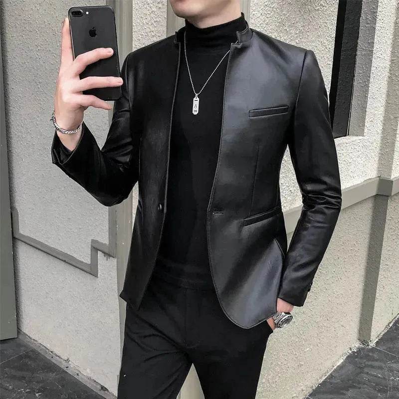 New Trendy Vintage Autumn Winter Slim fit Leather Jacket Men - EX-STOCK Canada