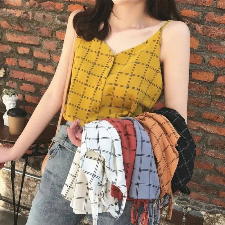 Casual sleeveless button down Chiffon blouse top for women - EX-STOCK CANADA