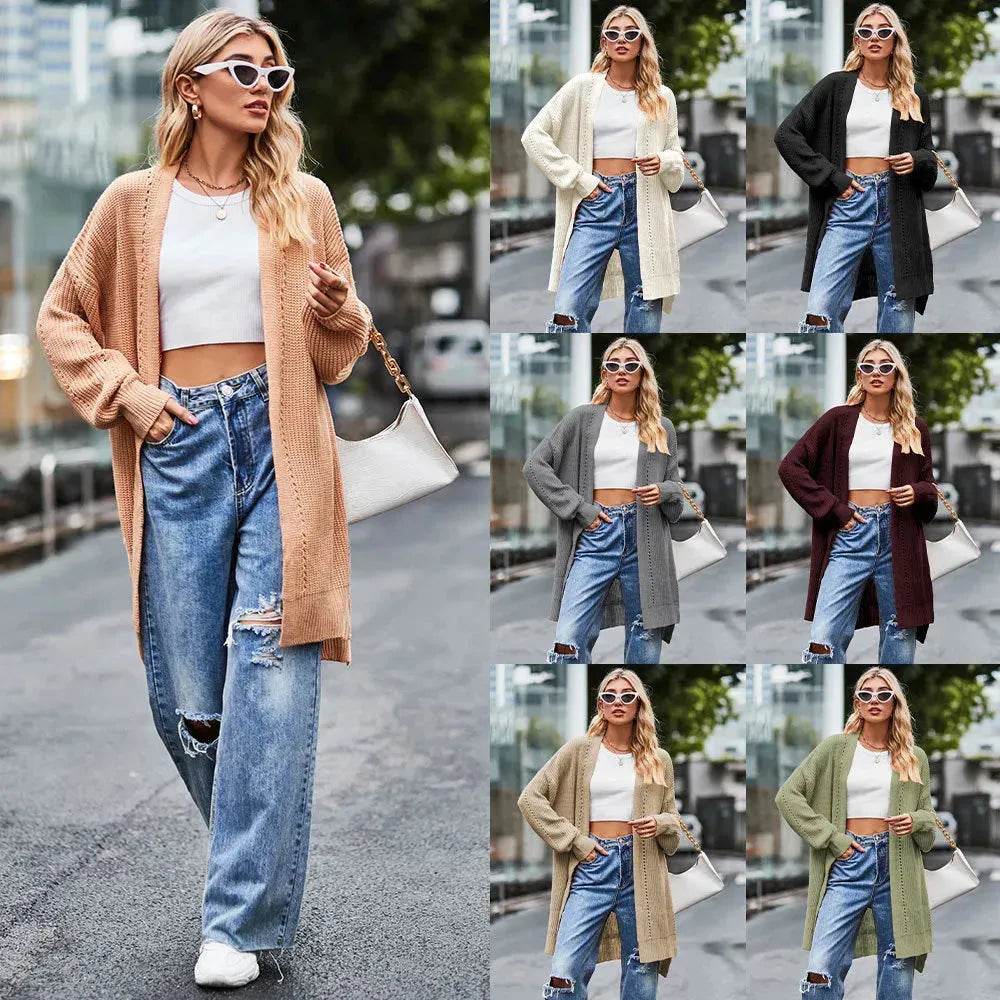 Solid color Loose Cashmere Long Cardigan sweater Jacket for women - EX-STOCK Canada