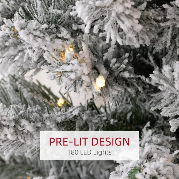 7ft Artificial Prelit Christmas Tree With Warm White LED Light, Snow Flocked Branches, Metal Base, Pencil Xmas Tree EX-STOCK Canada