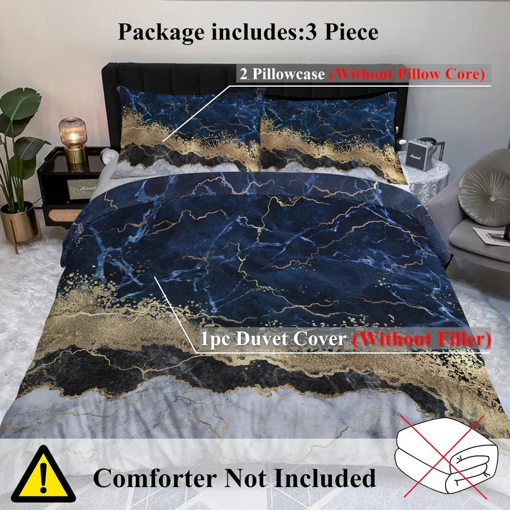 Chic Marble Bedding White Marble Gilded Navy Blue Duvet Cover Set Trendy Printed Design Bed Quilt Cover Set King 1 Duvet Cover 2 Pillowcases EX-STOCK Canada