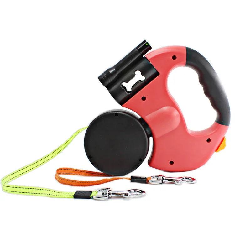 Dual Headed Pet Leashes with Flashlight Garbage Bag Box Automatic Retractable Dogs Traction Rope EX-STOCK Canada