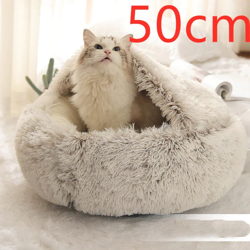 Cama para Perros y Gatos 2 en 1 Cama de Invierno para Mascotas Redonda de Felpa Cálida Suave Cama de Felpa Larga para Mascotas Productos para MascotasEX-STOCK Canada
