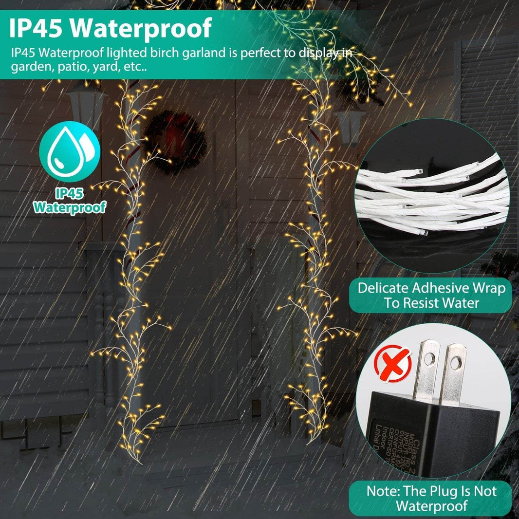 1Pc 7.87FT Lighted Birch Garland Lighted Twig Vine Lights 144LED Birch Garland With Lights String Light With Timer 8 Modes IP45 Waterproof For Christmas Fireplace Home Decoration - EX-STOCK Canada