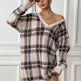 Deer Plush V-neck Long Sleeve Plaid Winter Jumper Mini dress - EX-STOCK Canada