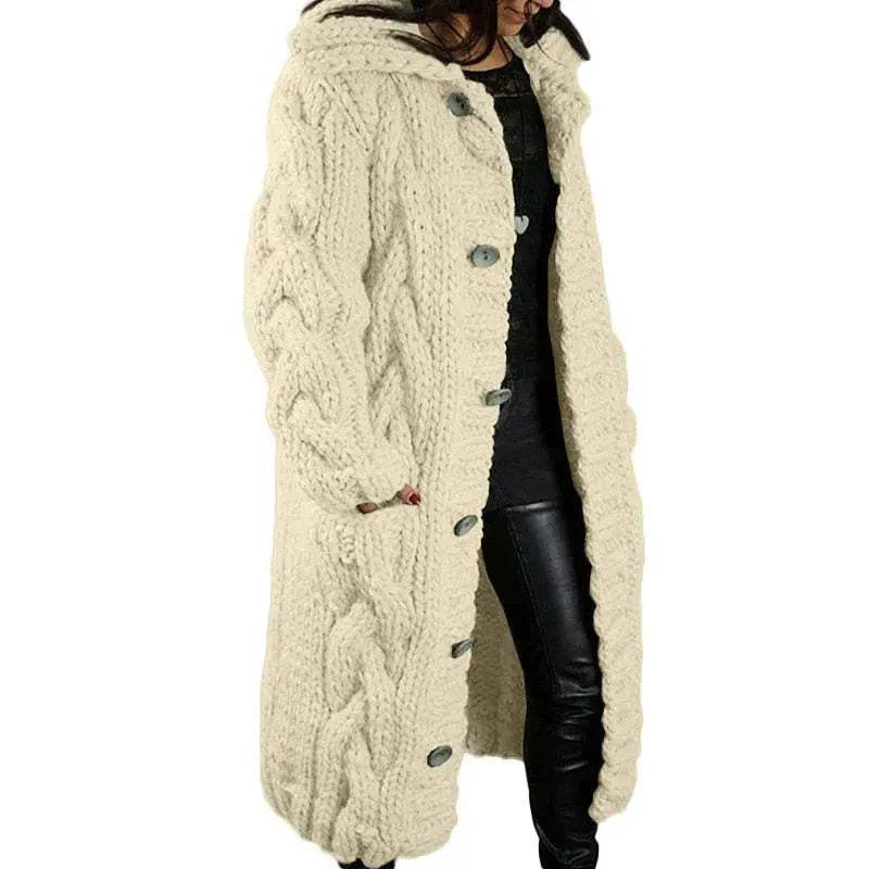 Chunky Long Knitted Hoodie winter Long Cardigan sweater Jacket women - EX-STOCK Canada