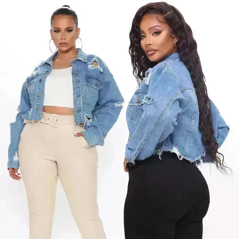 Giacca coltivale di jeans in denim a maniche lunghe alla moda