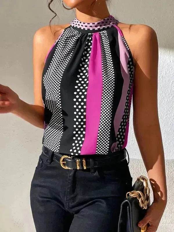 Women's Polka Dot Top Halter Neck – Classy & Elegant Style - EX-STOCK Canada