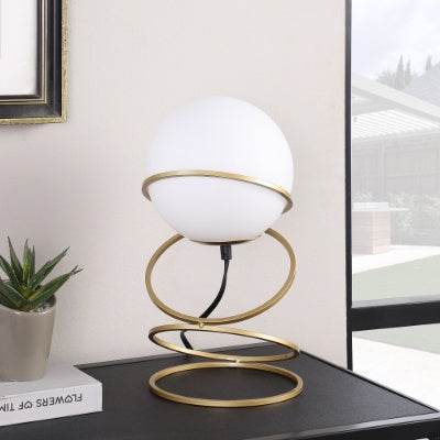 13.5 H Glass Globe Matte Gold Spiral 4 Ring Metal Stand Table Lamp For Living Room, Nightstand Bedside Table Lamp For Bedroom, LED Lamp - EX-STOCK Canada