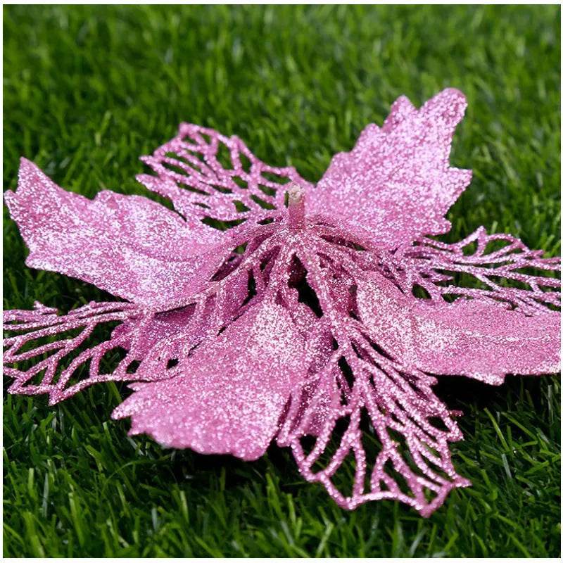 Glitter Artifical Christmas Flowers Christmas Tree Decorations For Home Fake Flowers Xmas Ornaments New Year Decor - EX-STOCK Canada