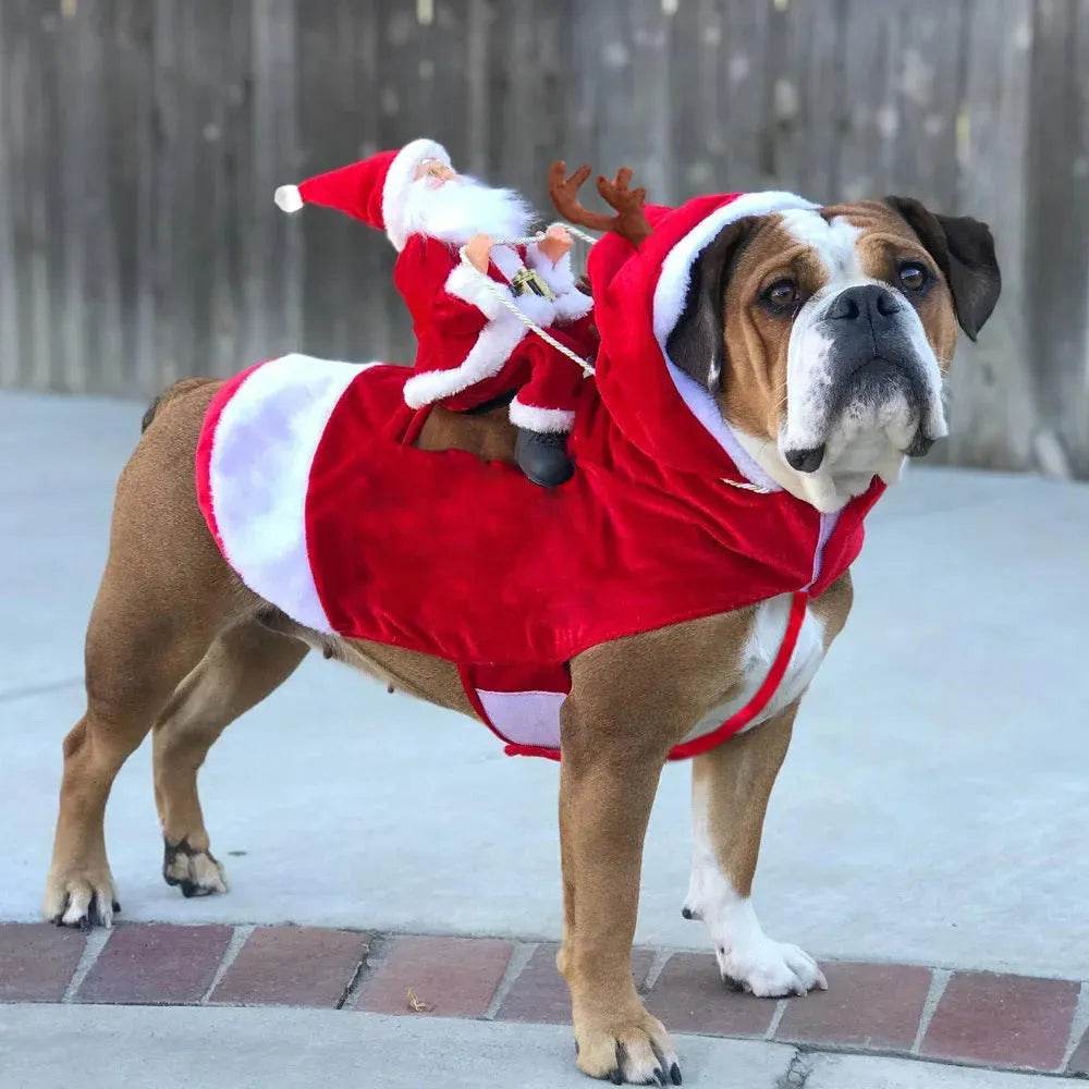 Dog Christmas Clothes Santa Claus Riding Deer - EX-STOCK Canada