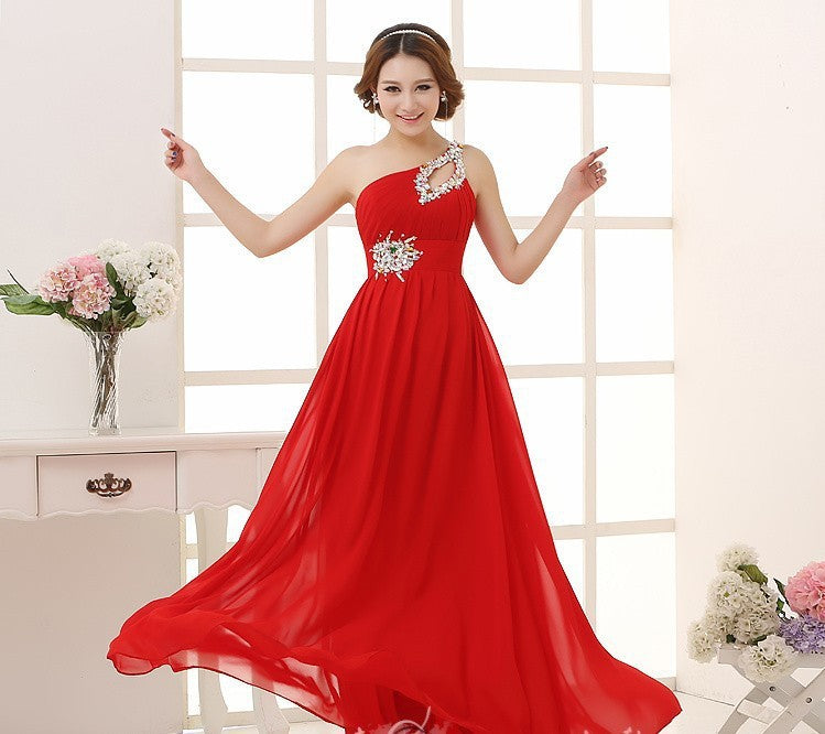 Evening dress one-shoulder dinner banquet long banquet EX-STOCK Canada