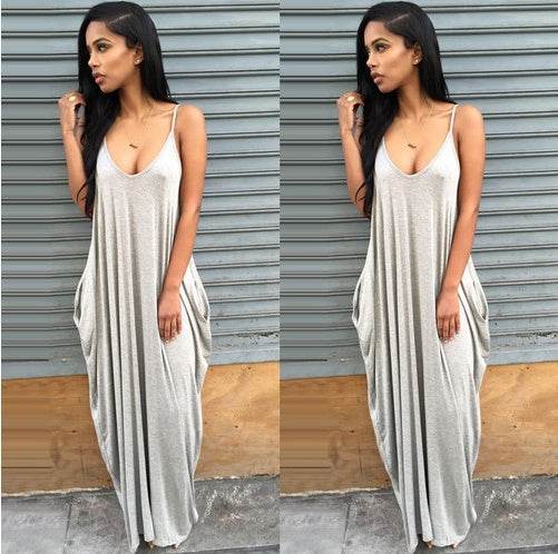 Plus size summer maxi dress beach vacation resort dress with pocket - EX-STOCK Canada