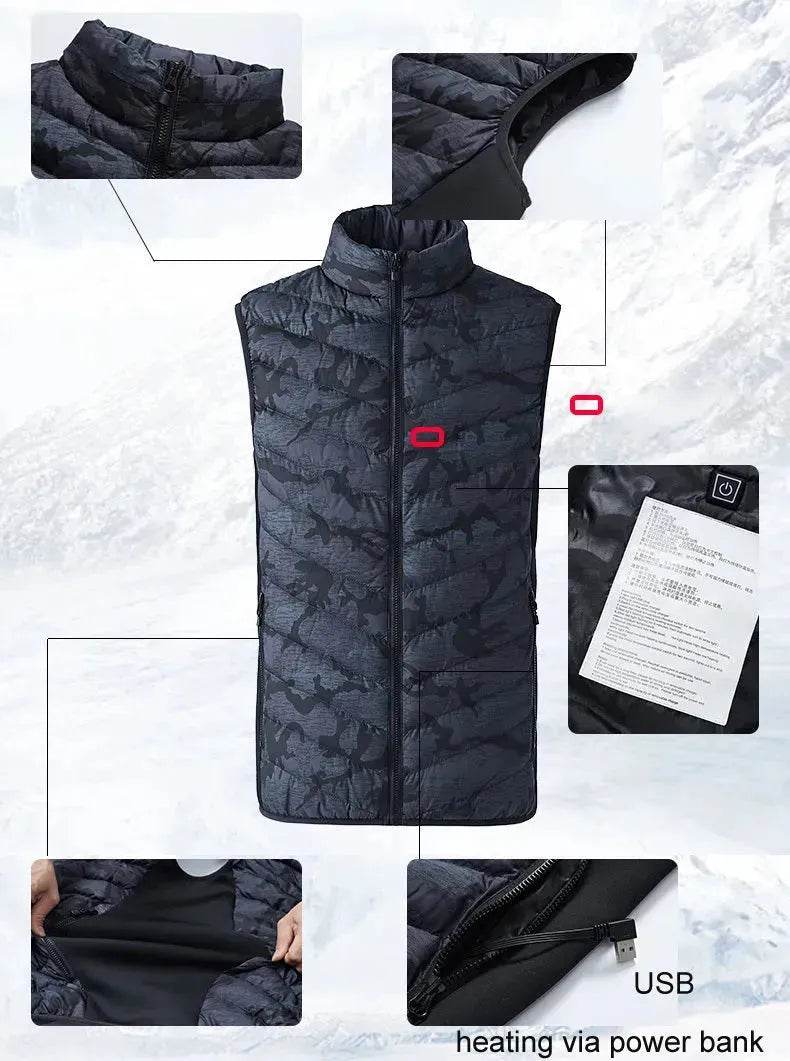 LoClimb Men's Camouflage USB Heated Vest Sleeveless Jacket for Hiking Skiing - EX-STOCK Canada