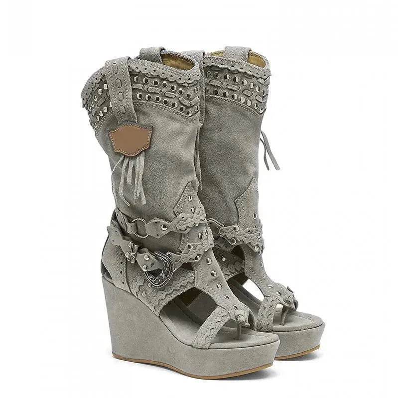 High Heel Canvas Denim Wedge Sandals - Hollow-out Women's Shoes - EX-STOCK Canada