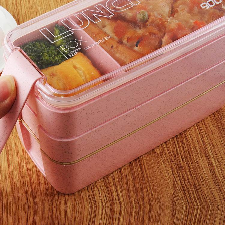 Insulated Bento Lunch Box Three-Layer Wheat Stalk Container - EX-STOCK Canada