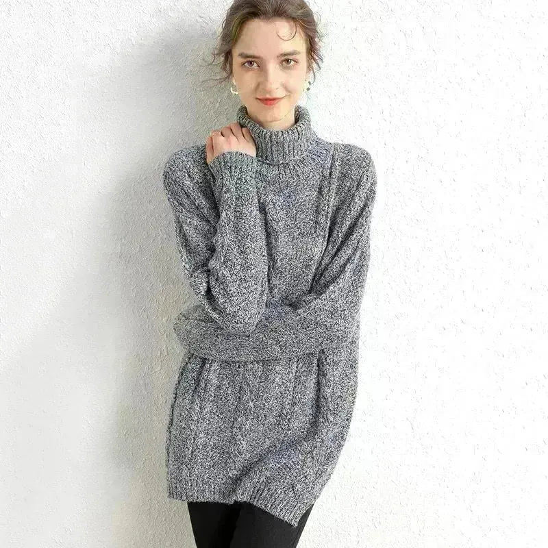 Übergroßer Strick -Mini -Rollkragenpullover -Kleid -Tunika -Pullover