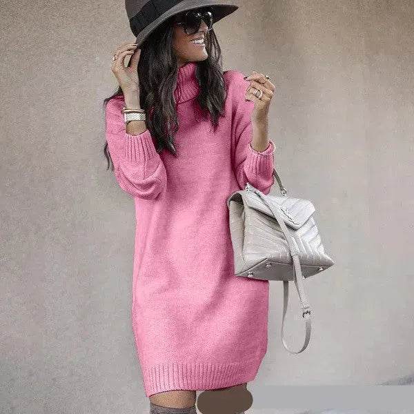 Autumn Winter Woolen Knitted Short Turtleneck Sweater Dress - EX-STOCK Canada
