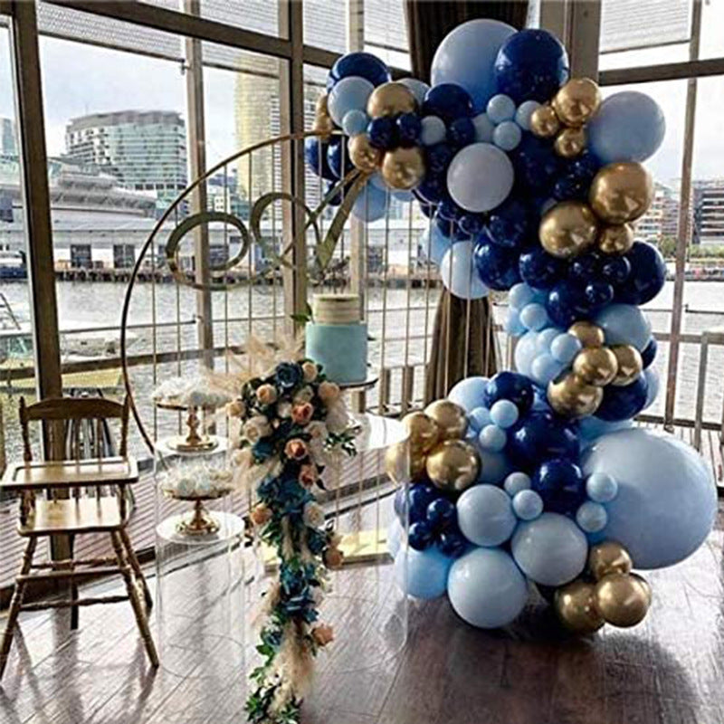 Blue & Gold Balloon Arch Kit – 12" Party Decoration Set with Ribbons & Glue