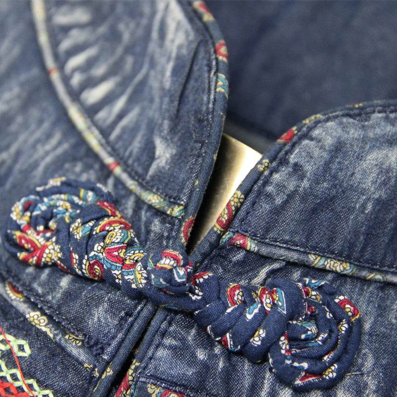Elegant Classy Long Sleeve Denim dress with belt Flared Embroidered Jeans Dress - EX-STOCK Canada