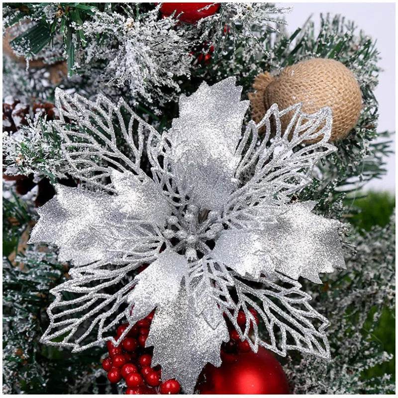 Glitter Artifical Christmas Flowers Christmas Tree Decorations For Home Fake Flowers Xmas Ornaments New Year Decor - EX-STOCK Canada