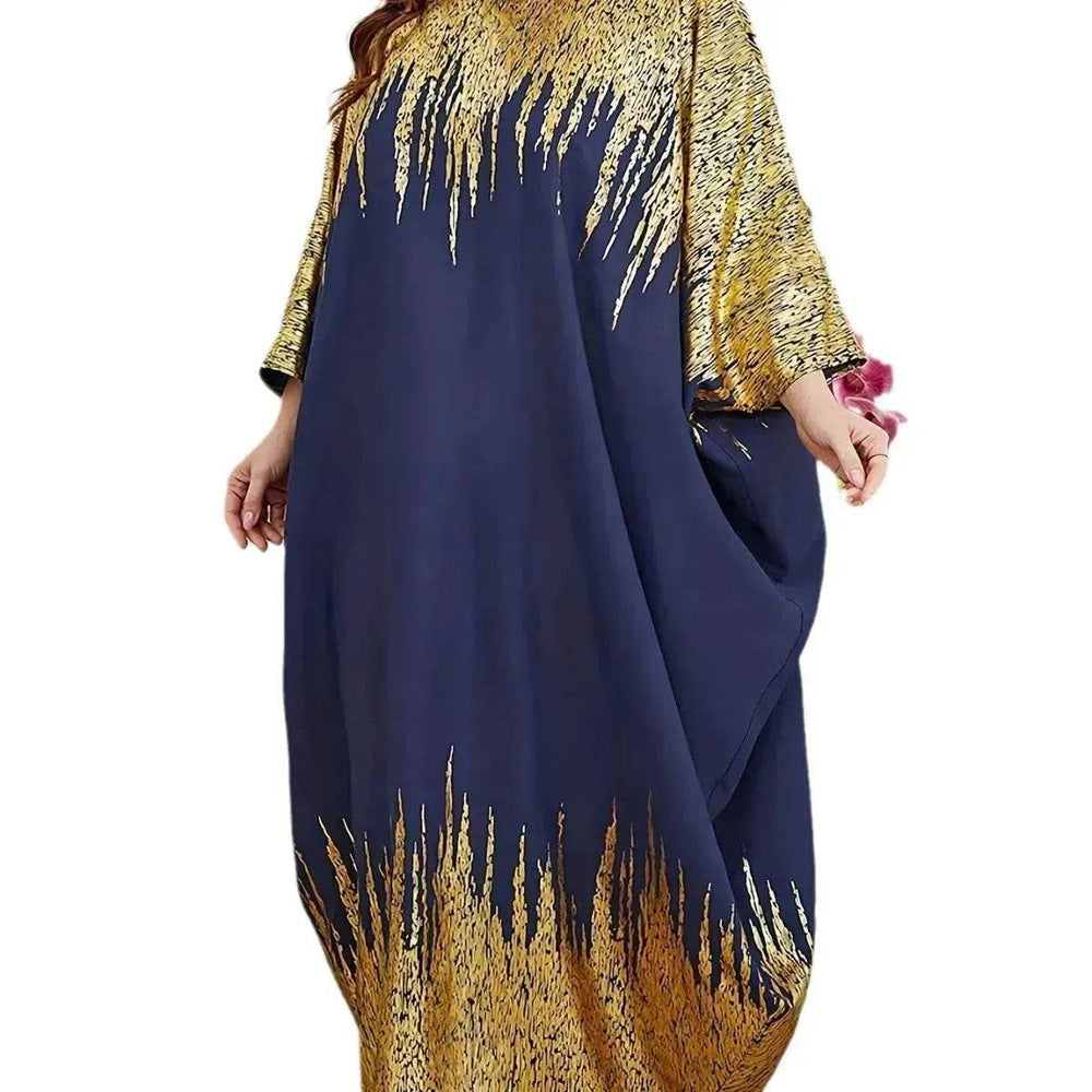 Fashion Embellish Fancy Abaya Middle East Print Color Contrast Patchwork Bat Sleeve Width Loose Summer Long Sleeve Dress - EX-STOCK Canada