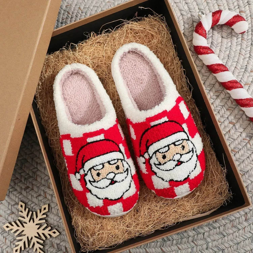 New Christmas Plaid Santa Claus Slippers Winter Indoor Non-slip Floor Bedroom Fuzzy House Shoes For Women Home Slipper - EX-STOCK Canada
