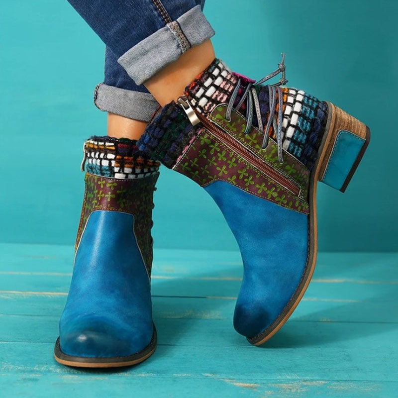 Ethnic Boho Ankle Boots Women | Colourful Woven PU Leather Side Zip EU 34–43