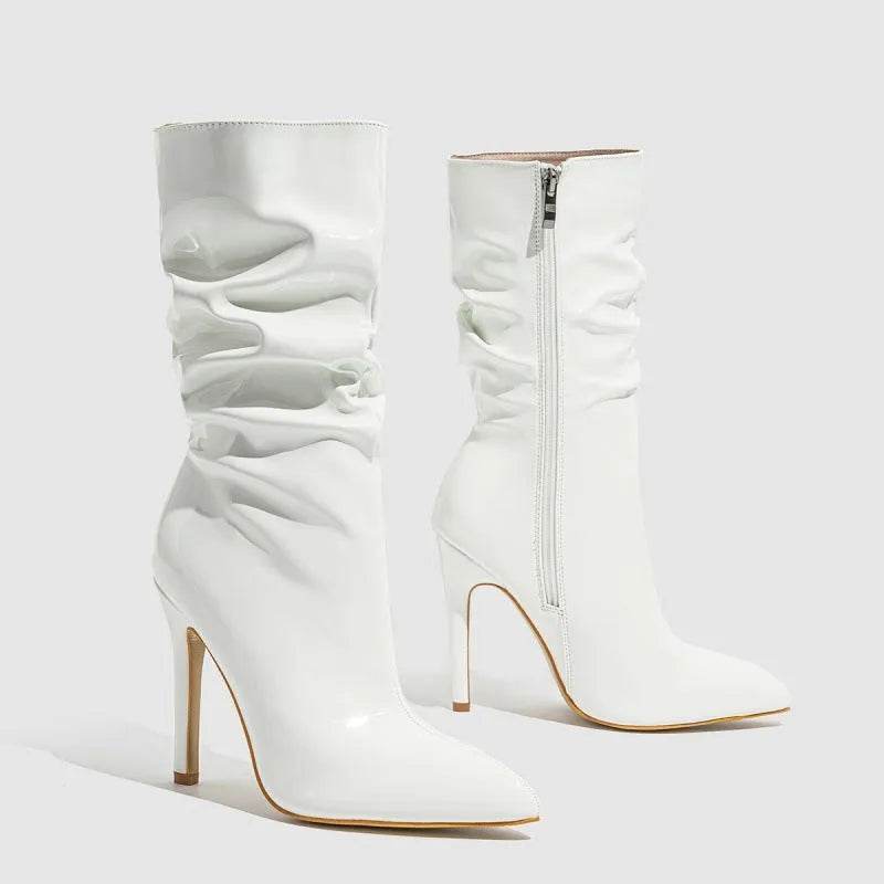 Patent Leather High Heel Pointed Stiletto Heel Pile Style Boots - EX-STOCK Canada