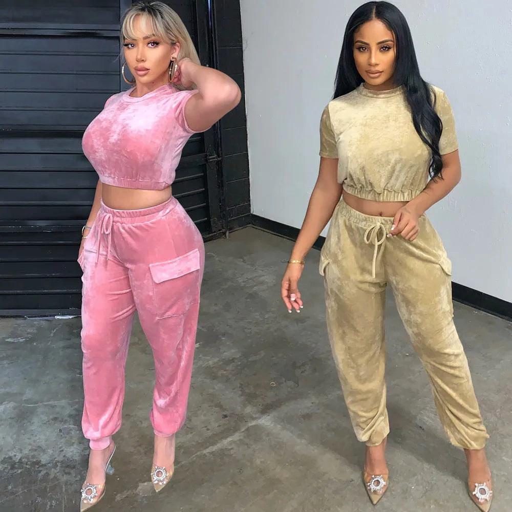 2pcs Fashion Velvet Athleisure Outfit set sweatsuit women