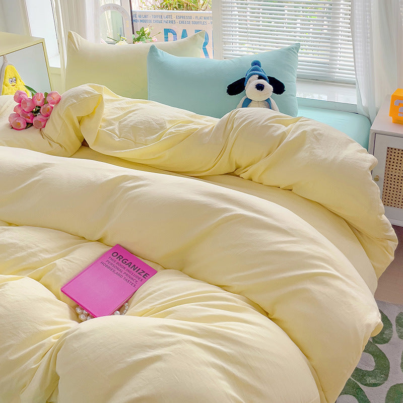 Class A Washed Cotton Four-piece Set Pure Color Duvet Cover Sheets EX-STOCK Canada