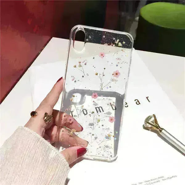 Étui de téléphone en silicone époxy à fleurs séchées