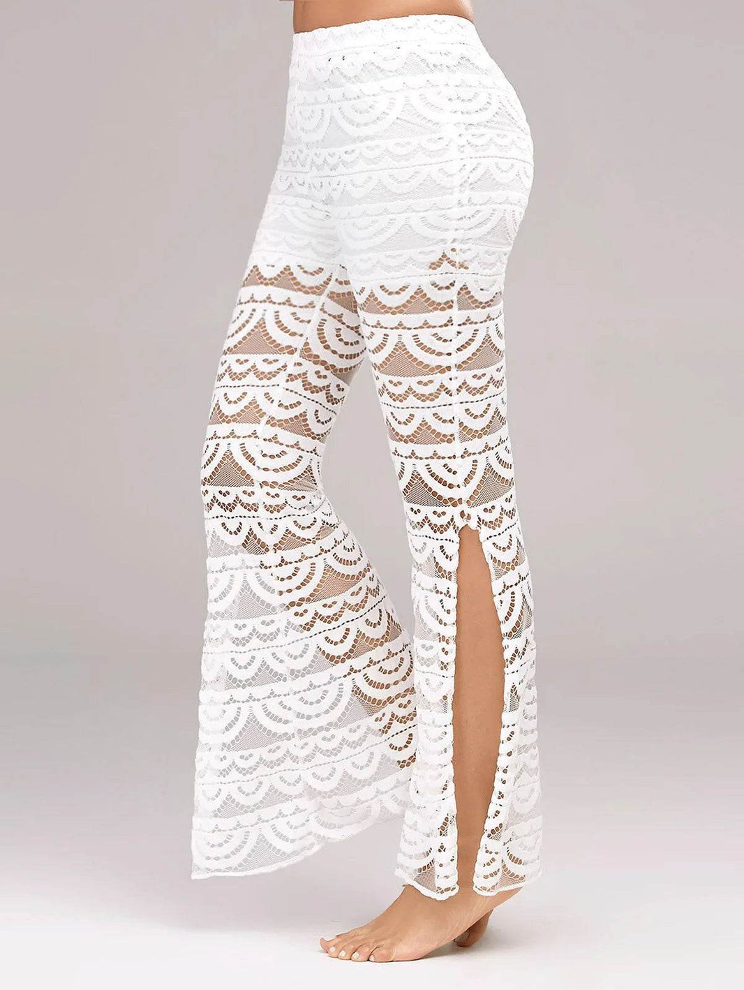Summer Women Elegant Patchwork Sheer Pants Sexy Lace Trouser Pantalon Party Clubwear - EX-STOCK Canada