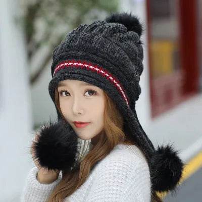 Women Cozy Knit Fleece-Feel Beanie With Ear Flaps Winter Hat Perfect For Skiing & Outdoor Activities - EX-STOCK Canada