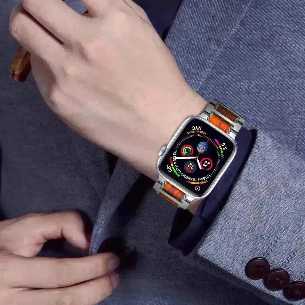 Sangle de montre en bois de santal en acier inoxydable créatif