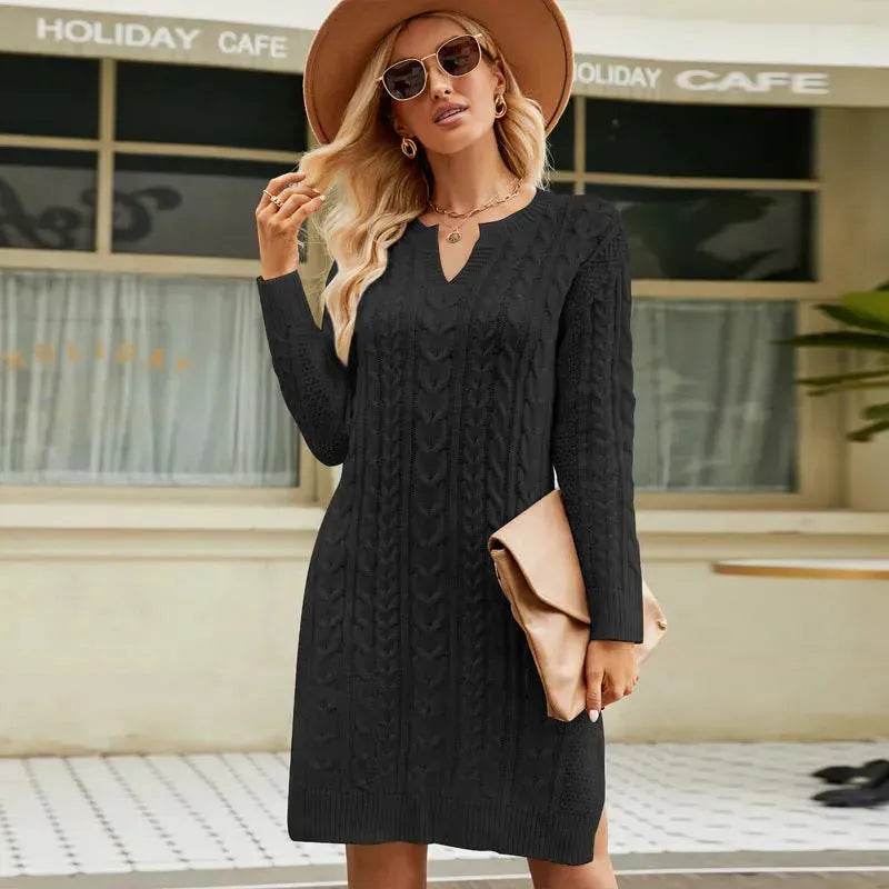 Autumn Winter Slim fit Twisted Split Mini Knitted Wool Sweater Dress - EX-STOCK Canada