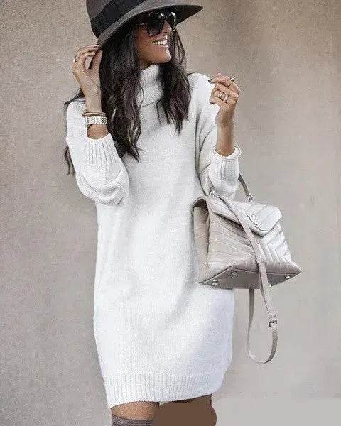 Autumn Winter Woolen Knitted Short Turtleneck Sweater Dress - EX-STOCK Canada