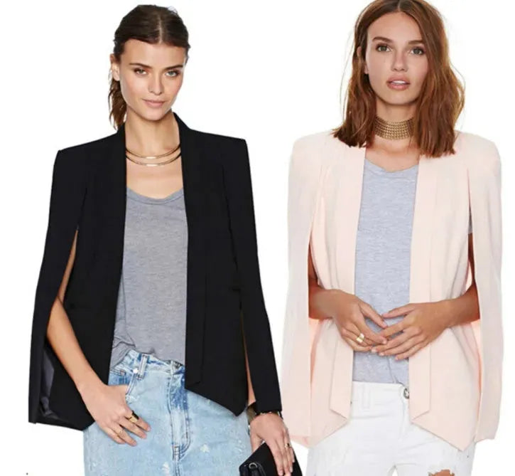 New Ladies Women Long Sleeve Lapel Cape Poncho Office Jacket Cloak Blazer Suit Coat KR2 - EX-STOCK CANADA