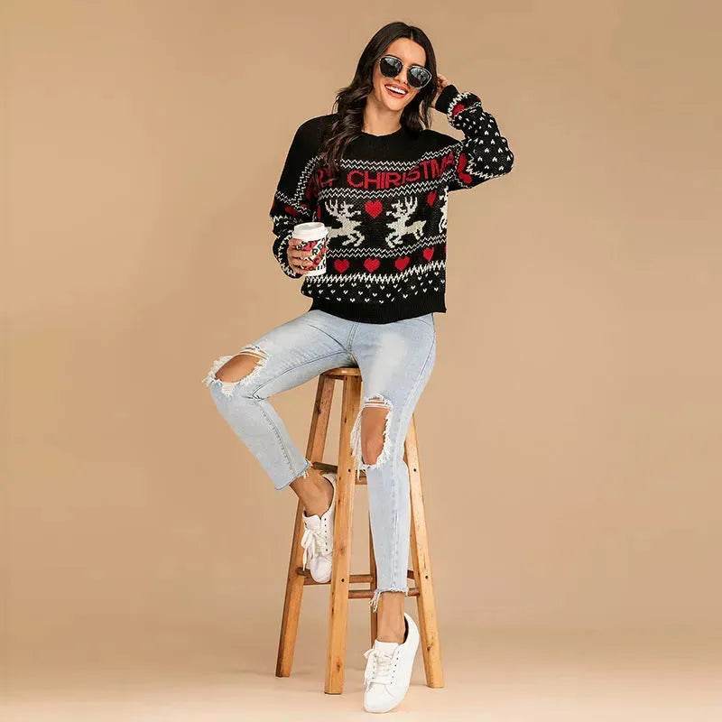 Christmas fawn Antics Reindeer Black pullover sweater - EX-STOCK Canada