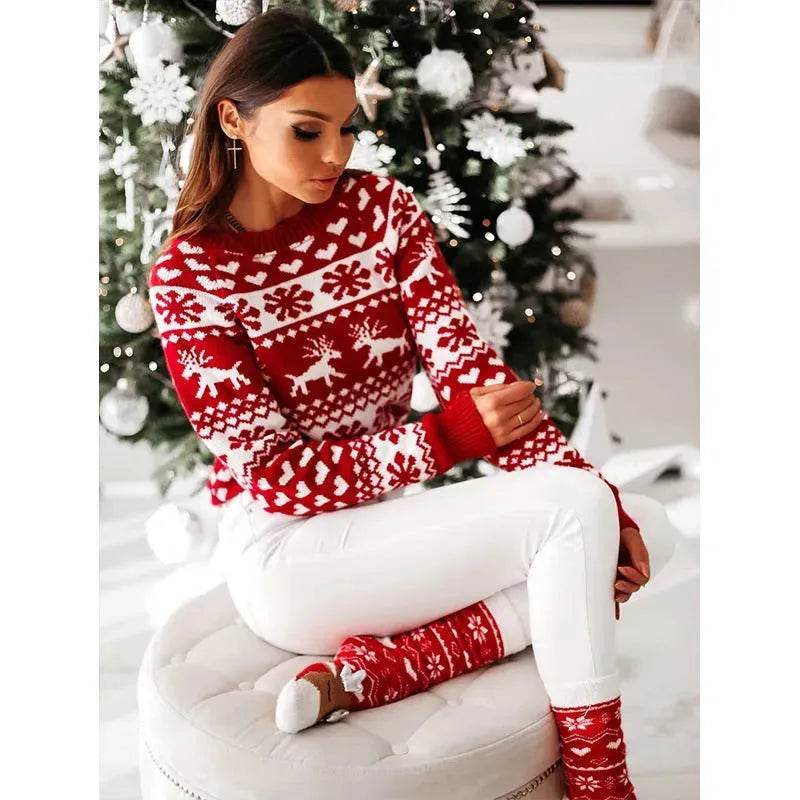 Christmas Elk Long Sleeve Knitted Sweater - EX-STOCK Canada