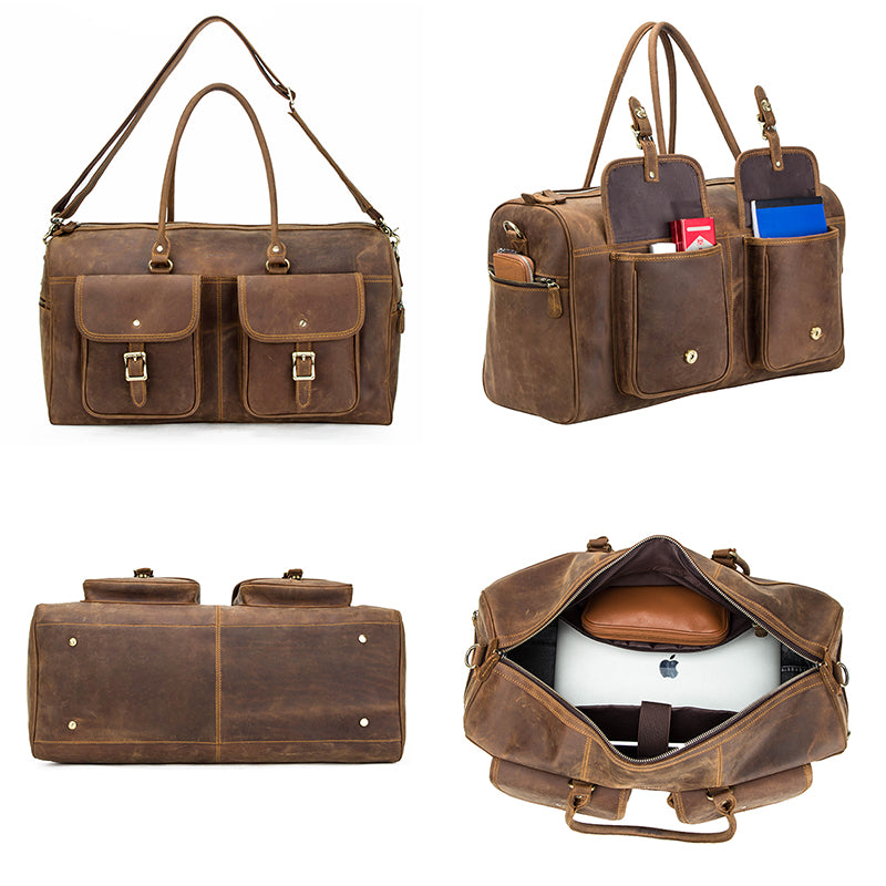 Retro Crazy Horse Cowhide Large Capacity Leather Travel Bag | EX-STOCK Canada