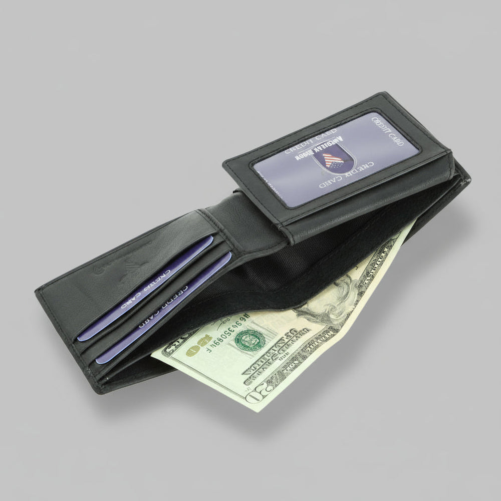 Portafoglio da uomo RFID bifold con sportello per carta d'identità a sinistra