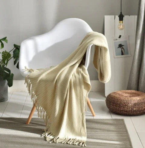 Manta pequeña de punto con flecos, manta para siesta, manta para sofáEX-STOCK Canada