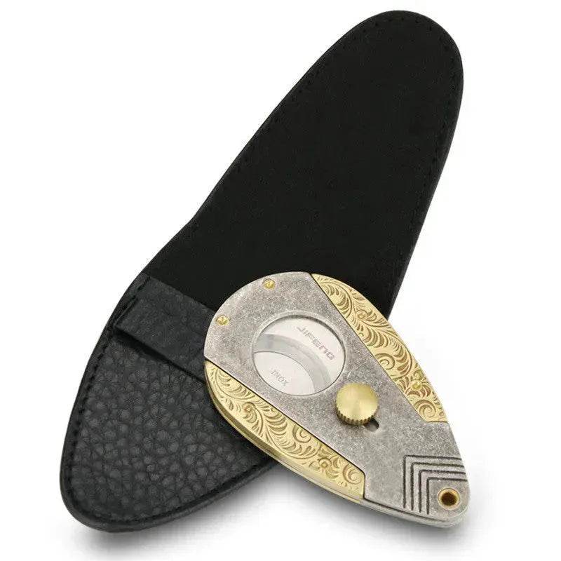 Stainless Steel Blade Solid Brass Engraved Double-edged Cigar Cutter - EX-STOCK Canada
