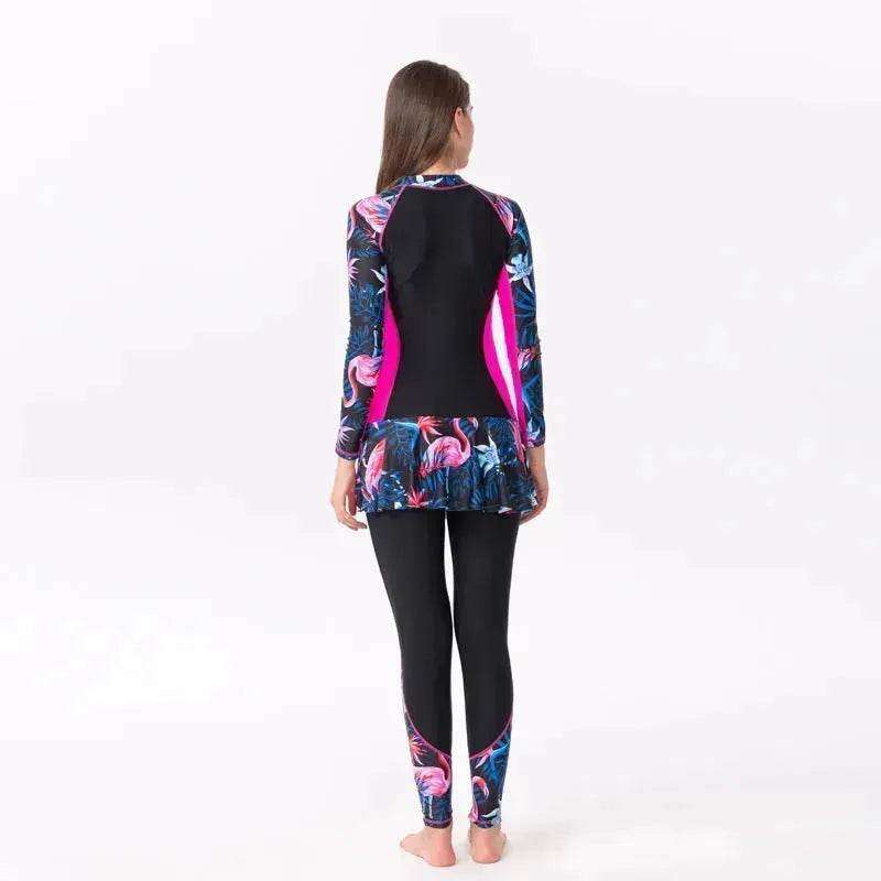 One-Piece Long Sleeve Long Skirt Swimsuit - EX-STOCK Canada