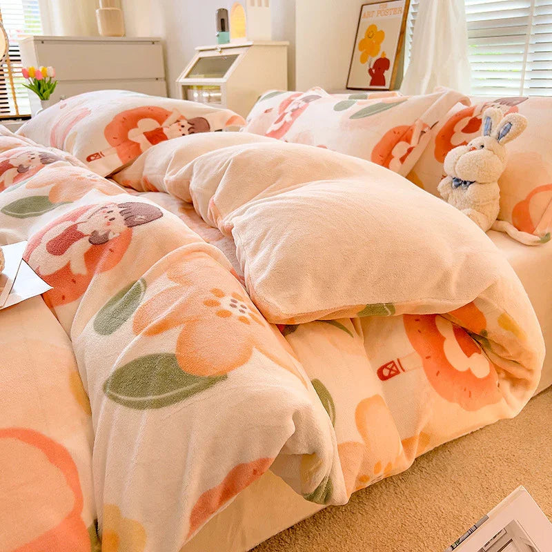 Nordic Striped Coral Fleece Duvet Cover Flannel Sheet Cover Three-piece Set EX-STOCK Canada