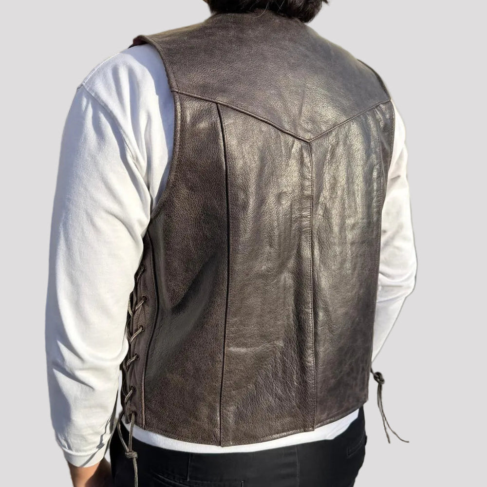 Open Road Herren Lederweste mit Schnürung an den Seiten
